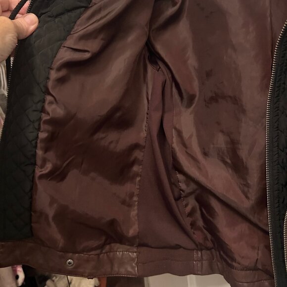 Sebby brown faux leather biker jacket w/black quilted hood/vest size s - Picture 10 of 12